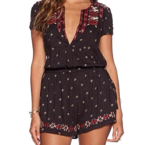 Free People Song For You Boho Aztec Embroidered Romper XS - Picture 1 of 4